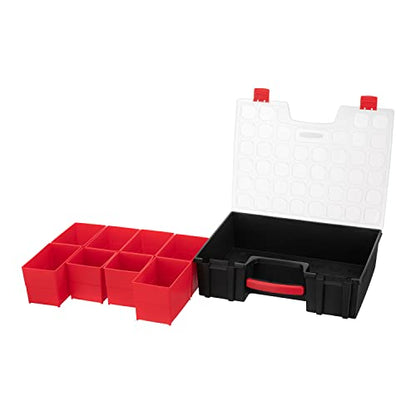 INTERTOOL Hardware Organizer with 8 Deep Removable Bins - Small Parts Storage Tool Box for Nuts, Bolts, Screws, Nails - 16.5" x 13" x 4.5" - Portable Handle Transparent Lid with Locks BX08-4034 - style: 8 Removeable Bins, Deep