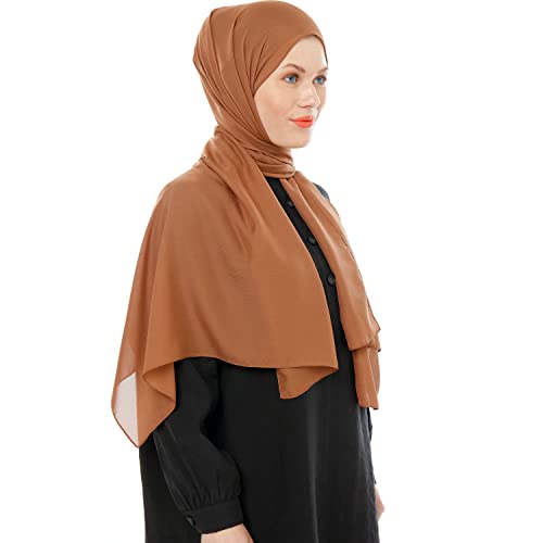 Chiffon Hijab Scarf for Women - Chiffon Hijab Muslim Headscarf Shawl - Soft Fashion Scarf Muslim Headscarf Shawl - color: Light Brown