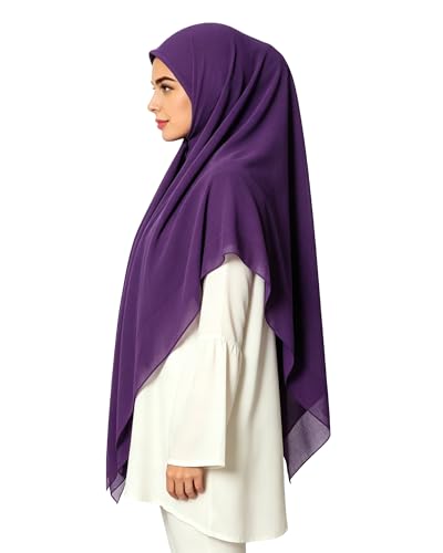 Lina & Lily Premium Chiffon Hijab Head Scarf Shawl Wrap for Muslim Women Square 58'' x 58'' - color: Dark Purple