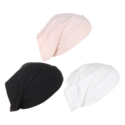 PURFUN 3 Pcs Muslim Inner Hijab Caps Women Solid Color Under Hijab Caps Stretchy Breathable Full Cover Undercap Tube Bonnet - color: Black+white+beige