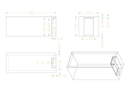 150G-3H-P Starfire Aquarium 60x24x24 H 12mm Built-in Overflow Peninsula Style - size: 60x24x24"