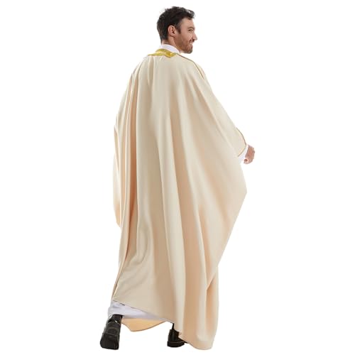 Muslim Men Thobe Thick Golden Tassel Muslim Prayer Cardigan Eid Open Abaya - color: Beige, size: Large