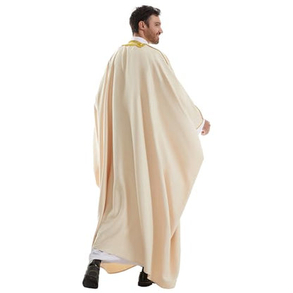 Muslim Men Thobe Thick Golden Tassel Muslim Prayer Cardigan Eid Open Abaya - color: Beige, size: Large