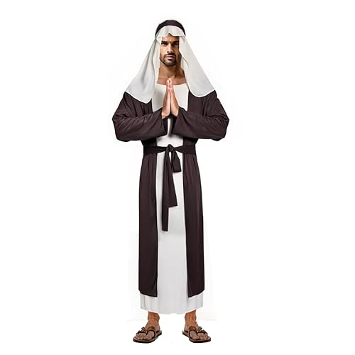 Adult Men's Jesus Joseph Biblical Costume Halloween Shepherd Easter Play Robe Set for Religious Events - size: Small