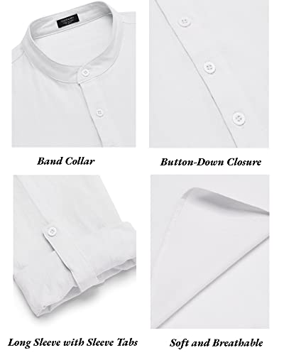 COOFANDY Men's 2 Pieces Cotton Linen Set Long Sleeve Henley Shirts Casual Beach Pants With Pockets Summer Yoga Outfits - color: All White, size: Large