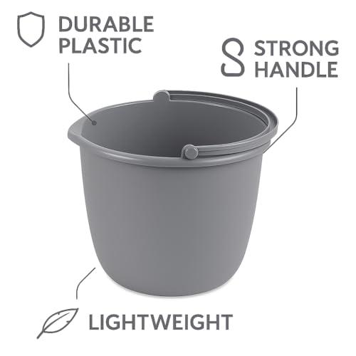 2 Pack 10 Quart Spout Pail – Classic Titanium Gray Plastic Bucket with Pour Spout and Handle for Cleaning, Mopping, Gardening, and Storage Use