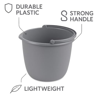 2 Pack 10 Quart Spout Pail – Classic Titanium Gray Plastic Bucket with Pour Spout and Handle for Cleaning, Mopping, Gardening, and Storage Use