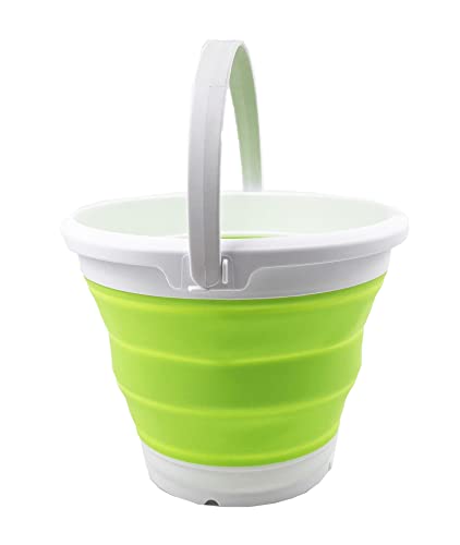 SAMMART 5.5L (1.4 Gallon) Collapsible Plastic Bucket - Foldable Round Tub - Portable Fishing Water Pail - Space Saving Outdoor Waterpot (White/Grass Green) - color: White/Grass Green