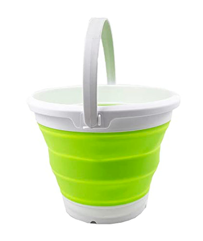 SAMMART 5.5L (1.4 Gallon) Collapsible Plastic Bucket - Foldable Round Tub - Portable Fishing Water Pail - Space Saving Outdoor Waterpot (White/Grass Green) - color: White/Grass Green