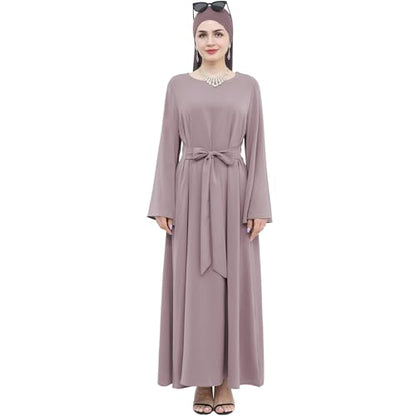 khalat Muslim Abaya Dress Women Solid Color Modest Prayer Robe Islamic Dubai Long Sleeve Lightweight Maxi Dress - color: Khaki, size: Small