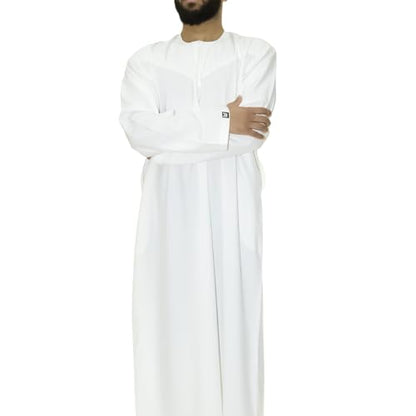 Emirati Thobes Collection Men Dress Caftan Handmade with Embroidery Tread Long Sleeve with Two Pockets - color: White, size: Small