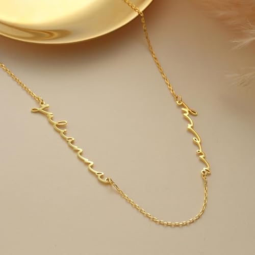 Ajiangwu 18K Gold Plated Name Necklace Personalized,Multiple Custom Name Necklace Family Necklace with Kids Names Customized Choker Necklace for Women - color: 2 Names