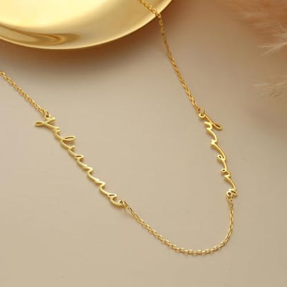 Ajiangwu 18K Gold Plated Name Necklace Personalized,Multiple Custom Name Necklace Family Necklace with Kids Names Customized Choker Necklace for Women - color: 2 Names