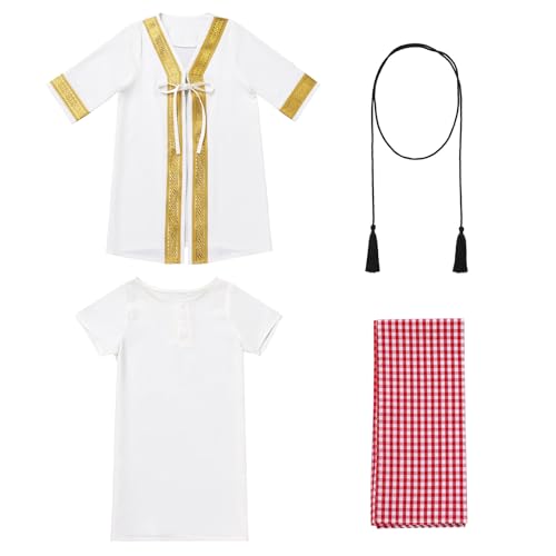 ODIZLI Infant Toddlers Baby Boys Muslim Newborn Eid Outfits Kaftan Abaya and Head Scarf Shemagh Keffiyeh Arabic Dubai Outfits - color: White, size: 6-12 Months