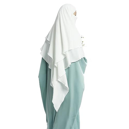 Khalat Muslim Prayer Hijab - 2 Layers Soft Breathable Islamic Dubai Women's Instant Long Hijab - color: White