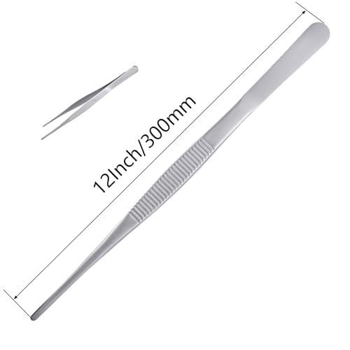 12Inch Fine-Tip Kitchen Tweezers Tongs – Extra-Long Stainless Steel Cooking Tweezers Dishwasher Safe for Grilling, Baking & Food Prep (12In Straight BBQ Tongs) - color: 12In Straight BBQ Tongs