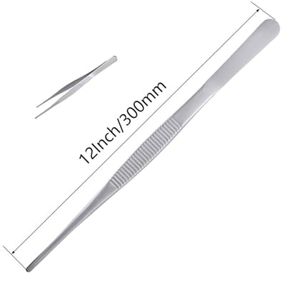 12Inch Fine-Tip Kitchen Tweezers Tongs – Extra-Long Stainless Steel Cooking Tweezers Dishwasher Safe for Grilling, Baking & Food Prep (12In Straight BBQ Tongs) - color: 12In Straight BBQ Tongs