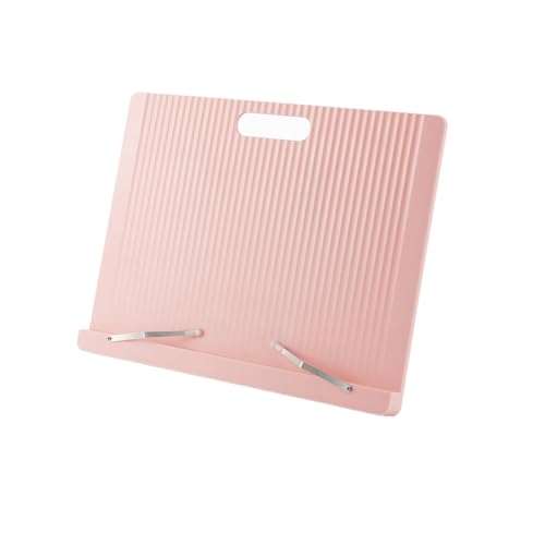 Large(13.4x0.7x9.5IN)，Book Stand for Reading，Desk Book Bookshelf,Portable Sturdy,for Recipes,Textbooks,iPad, Reading Rest with 5 Adjustable Positions and Page Paper Clips (Pink) - color: Pink