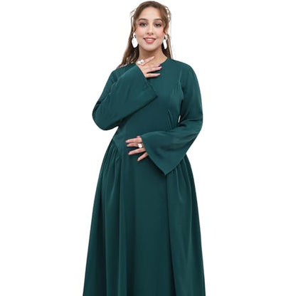 Muslim Abaya Dress for Women Smooth Back Zipper Belt Daily Prayer Eid Dress - color: Dark Green, size: X-Large