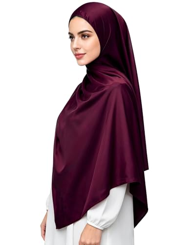 Lina & Lily Luxury Satin Hijab Head Scarf Shawl Wrap for Muslim Women Extra Long - color: Dark Maroon