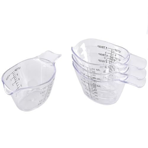 4 Pack Small Measuring Cups, 2oz/60ml Mini Measuring Cup with tsp/Tbsp/oz/ml Markings, Clear Easy-Read Scale for Kitchen, Resin, DIY, Beauty Mixing (4)