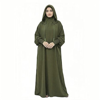 Abaya Muslim Dress Women Prayer Dress Long Sleeve Hooded Loose Maxi Dress Arabian Dubai Islamic Clothes - color: Army Green