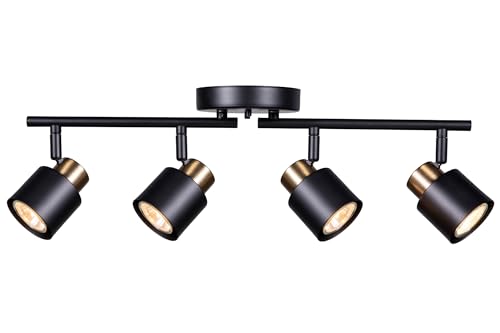 4 Light Track Lighting Kit, Matt Black Brass Finish Adjustable with Moden Flush Mount Ceiling Spotlight for Kitchen,Living Room,Home Improvement - size: 4 Light Black