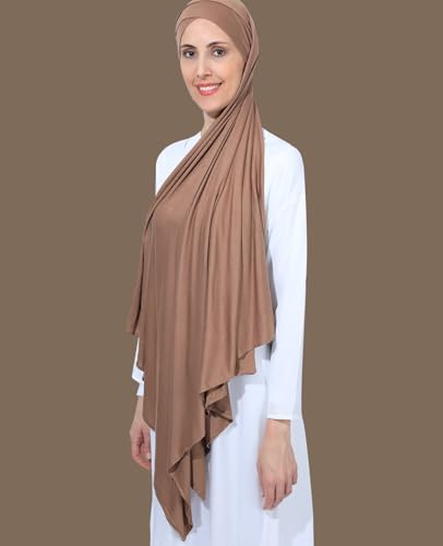Instant Jersey Cotton Hijab Scarf for Women, Non-See Through Tieback Muslim Head Scarf - color: Jean Blue