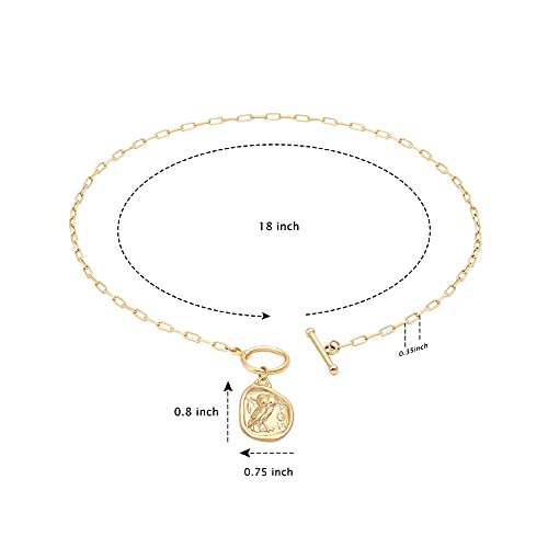 POTESSA 18K Gold Plated Pendant Necklace Medallion Coin Heart Y Shaped Chain Toggle Necklace for Women Jewelry - color: Owl