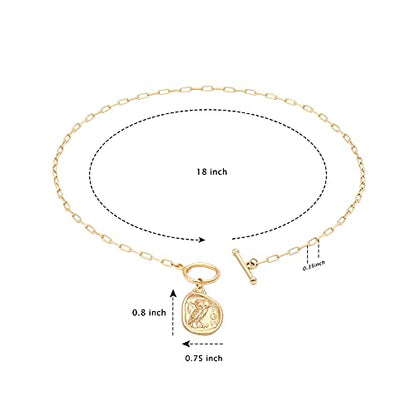 POTESSA 18K Gold Plated Pendant Necklace Medallion Coin Heart Y Shaped Chain Toggle Necklace for Women Jewelry - color: Owl