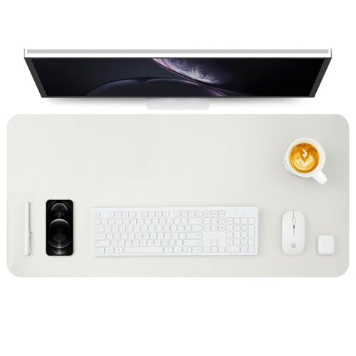 HOMIEAZICOZI Leather Desk Mat - Non-Slip PU Desk Pad for Office and Home - Desk Organization and Accessories - Ideal for Large Mouse Pad and Desk Mats on Top of Desks (White,36''x 17'') (DPD-W-L) - color: White, size: 36" x 17"