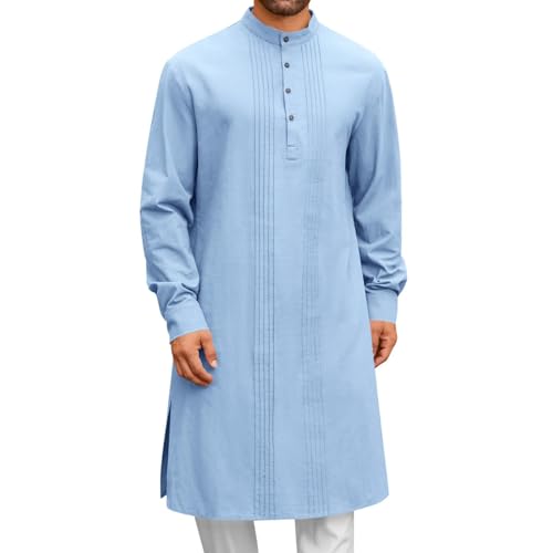 Mens Kaftan Thobe Button Down Cotton Linen Robe Muslim Casual Long Sleeve Gown Lightweight Breathable Kurta Caftan - color: A-bu1, size: 3X-Large