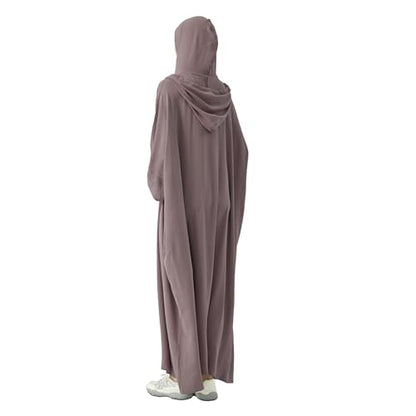 Abaya Muslim Dress Women Prayer Dress Long Sleeve Hooded Loose Maxi Dress Arabian Dubai Islamic Clothes - color: Gray Lilac