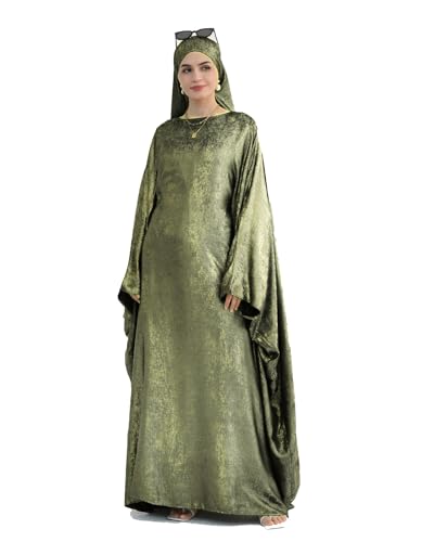 Qianliniuinc Women Muslim Full Cover Long Dress - Loose Hooded Dress Abaya Prayer Robe Islamic Clothes One-Size - color: Army Green