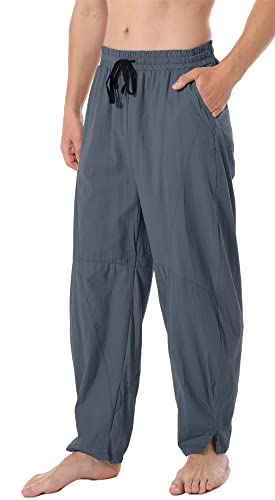 perdontoo Men's Linen Cotton Loose Fit Casual Lightweight Elastic Waist Summer Beach Pants - color: Smoky Gray, size: X-Large