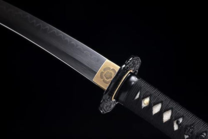 Shinken of Sword Japanese Short Tanto Sword Clay Tempered T10 Steel Blade | Functional hand forged T10 steel Tanto: Real Hamon, 60 HRC edge, full tang & genuine ray skin tsuka for collection