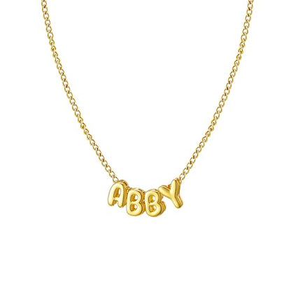 Ldurian Personalized Bubble Name Necklace, Tiny Name Plate Pendant Necklace, 14K Gold Plated Charm Cute Pre-made Jewelry for Women - size: 4 Abby