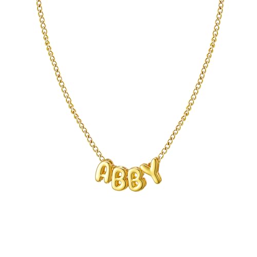 Ldurian Personalized Bubble Name Necklace, Tiny Name Plate Pendant Necklace, 14K Gold Plated Charm Cute Pre-made Jewelry for Women - size: 4 Abby