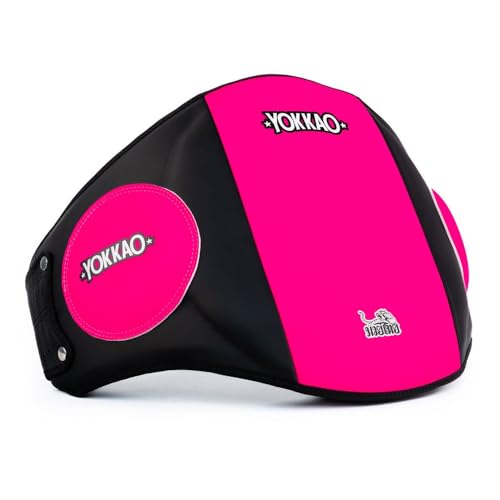 YOKKAO Belly Pad - Leather | Heavy-Duty Padding | Produced at Factory, Thailand | Muay Thai | 5 Colors - color: Fuchsia/Black