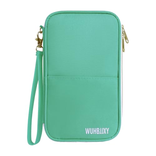 Secure,Practical, Valuable RFID Family Passport holder, Travel wallet, Travel document manager, Three-layer Design, Strong Storage Function - color: green