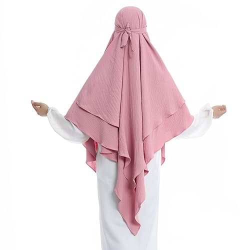 Khalat Muslim Prayer Hijab - 2 Layers Soft Breathable Islamic Dubai Women's Instant Long Hijab - color: Pink
