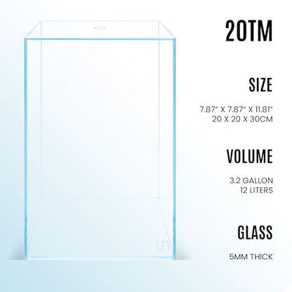 Ultum Nature Systems Prism Rimless Aquarium - Low Iron Glass, Cube With Mitered Lid, Tall Fish Tank, Multi-Purpose Vertical Nano Tank for Home & Office - UNS Prism, 20TM - size: 7.87 x 7.87 x 11.81 inches