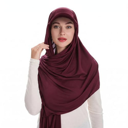 ZLYC Women Muslim Hijab Scarf with Visor Built-in Undercap Sun Protection Headwrap - color: Solid Red
