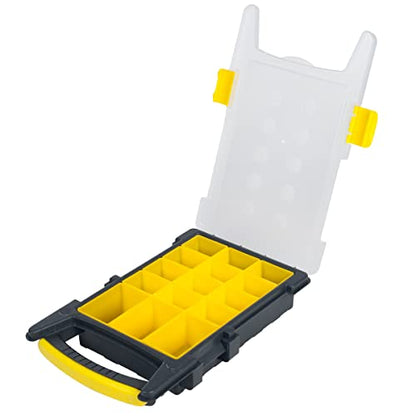 Storage Organizer Tool Box Set - Set of 4 Plastic Clear Top Parts, Craft, and Hardware Organizers with 3 Sized Compartments by Stalwart (Yellow/Black)