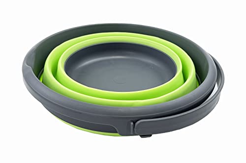 SAMMART 5.5L (1.4 Gallon) Collapsible Plastic Bucket - Foldable Round Tub - Portable Fishing Water Pail - Space Saving Outdoor Waterpot (Grey/Grass Green) - color: Grey/Grass Green