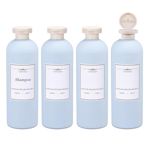 ASEVAT 13.5oz 4pack Refillable Travel Shampoo and Conditioner Bottles, Travel Size containers, Travel Bottle for toiletries, Squeeze Bottles with Flip Cap, Empty Plastic Leak Proof Travel Bottles - color: Blue, size: 13.5oz