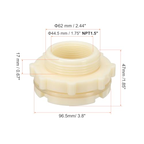 PATIKIL ABS Bulkhead Fitting NPT1.5", Bulkhead Water Tank Connector with Silicone Seal Gasket Garden Hose Fitting for Rain Bucket, Sinks, Aquariums, White - size: NPT1.5"