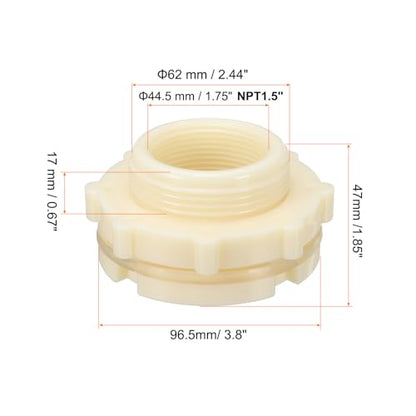 PATIKIL ABS Bulkhead Fitting NPT1.5", Bulkhead Water Tank Connector with Silicone Seal Gasket Garden Hose Fitting for Rain Bucket, Sinks, Aquariums, White - size: NPT1.5"