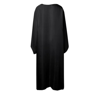 Muslim Dress Women One-Piece Prayer Dress Long Robe Long Sleeve Maxi Kaftan Dresses Islamic Clothes Set - color: Black