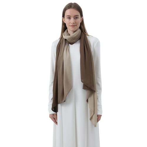 Women Scarf and Shawls, Soft Modal Jersey Scarves, Gradient Long Wrap for Spring Summer and Autumn - color: Khaki & Beige
